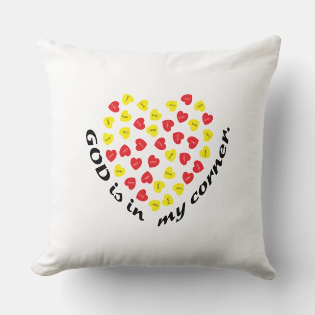 COJÍN DECORATIVO DIOS ESTÁ EN MI ESQUINA. (Anverso)