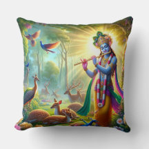 Dios hindú Señor Krishna Pillow con Om Design en l