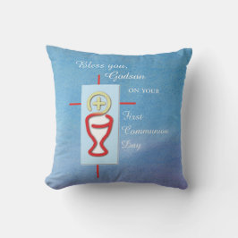Cojín Decorativo Dios, primera comunión sagrada, azul