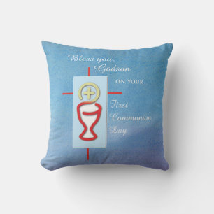 Cojín Decorativo Dios, primera comunión sagrada, azul