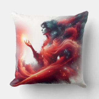 Cojín Decorativo Diosa Celestial Cósmica Galaxia de Nube Roja Abstr