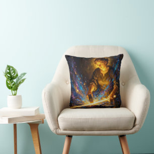 Cojín Decorativo Diosa Celta Herrera Forjando Espada Fantasía Ar