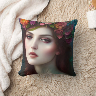 Cojín Decorativo Diosa de amor asombroso retrato de flores