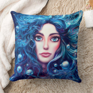 Cojín Decorativo Diosa del Mar de Sirena Nymph Siren Blue Underwate