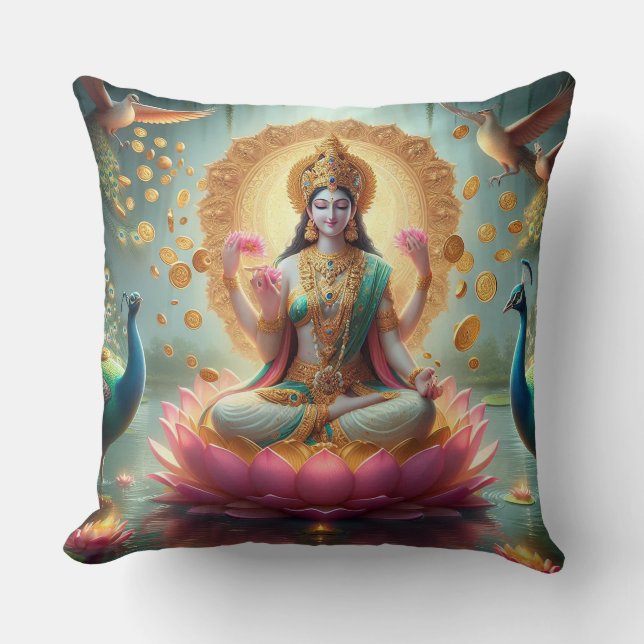 Cojín Decorativo Diosa hindú Lakshmi / Laxmi Pillow con diseño Om (Anverso)
