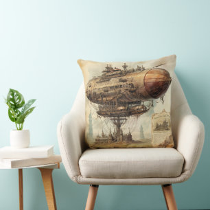 Cojín Decorativo Dirigible de ciencia ficción victoriana sobre una 