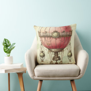 Cojín Decorativo Dirigible de globo aerostático rosa antiguo victor