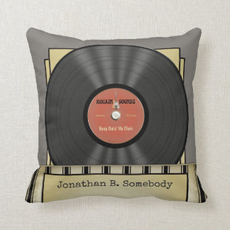Cojín Decorativo Disco de vinilo retro divertido de la roca