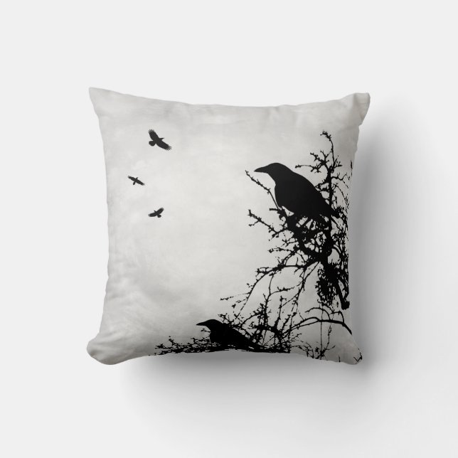 Cojín Decorativo Diseño 43 pájaros del cuervo Raven Gris (Anverso)
