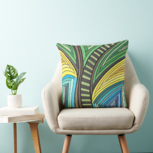 Cojín Decorativo Diseño Abstracto de Árbol y Geometría Pintado a Ma