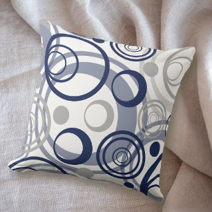 Cojín Decorativo Diseño abstracto del círculo gris azul de la marin