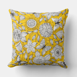 Cojín Decorativo Diseño abstracto floral blanco amarillo lindo
