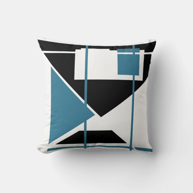 Cojín Decorativo Diseño abstracto triangular blanco, turquesa y neg (Anverso)
