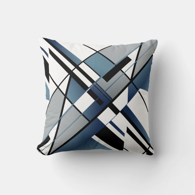 Cojín Decorativo Diseño angular negro gris oscuro blanco diagonal (Anverso)