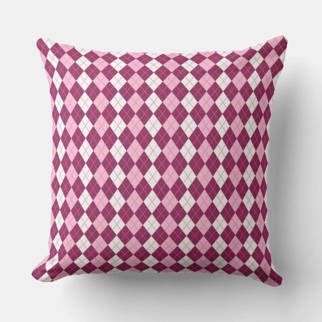 Cojín Decorativo Diseño Argyle Simétrico Rosa y Blanco (Anverso)