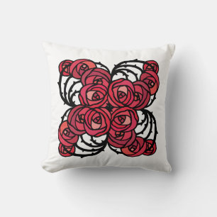 Cojín Decorativo Diseño Art Nouveau Floral rojo y rosa negro