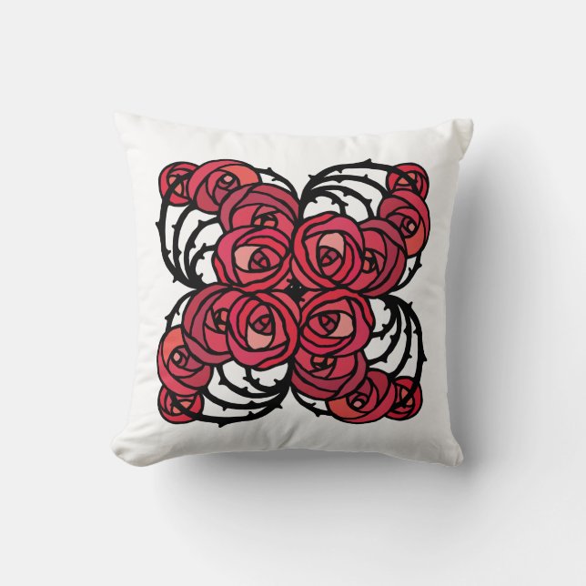 Cojín Decorativo Diseño Art Nouveau Floral rojo y rosa negro (Anverso)