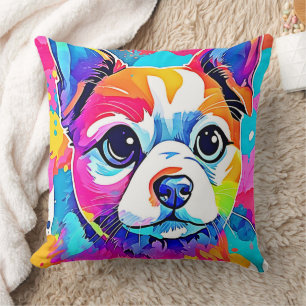 Cojín Decorativo Diseño artístico de pinturas de cachorro arco iris