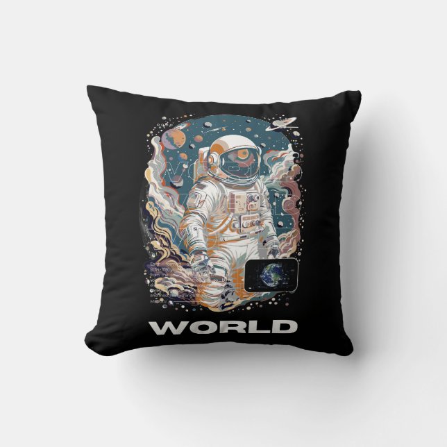 Cojín Decorativo Diseño astronauta mundial (Anverso)