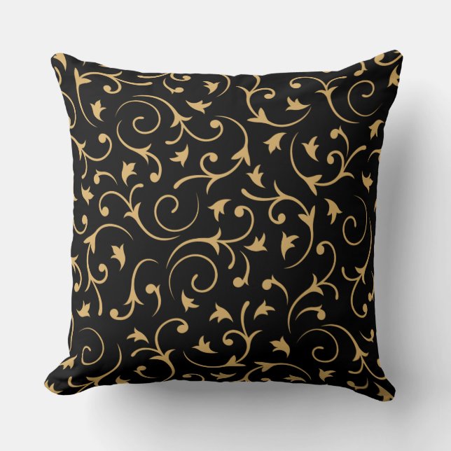 Cojín Decorativo Diseño barroco - oro en negro (Anverso)
