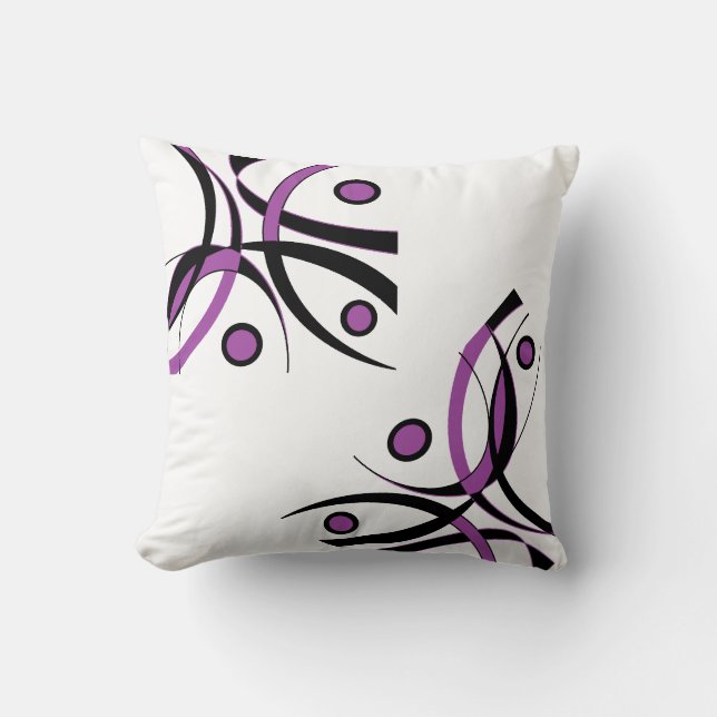 Cojín Decorativo Diseño blanco negro púrpura (Anverso)
