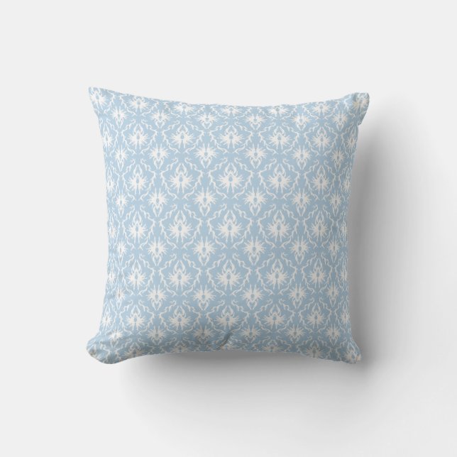 Cojín Decorativo Diseño blanco y azul claro del damasco (Anverso)