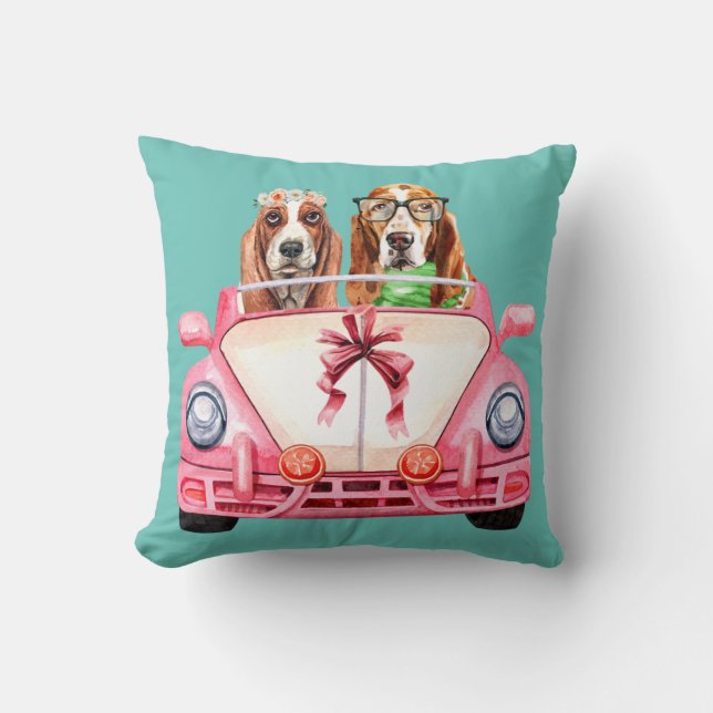 Cojín Decorativo Diseño Boda de Basset Hound (Anverso)