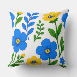 Cojín Decorativo Diseño Botánico Floral Azul y Amarillo