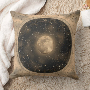 Cojín Decorativo Diseño celestial ruso vintage de luna llena