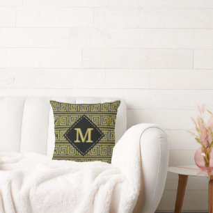 Cojín Decorativo Diseño Clásico de Llave Griega en Dorado y Negro