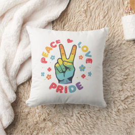 Cojín Decorativo Diseño colorido con mano de paz, amor y orgullo