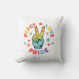 Cojín Decorativo Diseño colorido con mano de paz, amor y orgullo