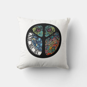 Cojín Decorativo Diseño colorido de búho de árbol de señas de paz