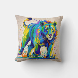 Cojín Decorativo Diseño colorido y abstracto de arte animal de León