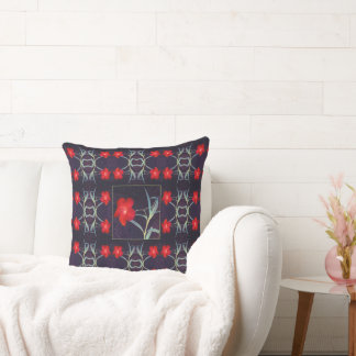 Cojín Decorativo Diseño con flores y hojas rojas