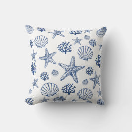 Cojín Decorativo Diseño Costero Patrón de Concha de Mar Blanco Mari