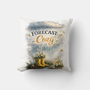 Cojín Decorativo Diseño Cottagecore de Pronóstico Día Lluvioso Acog