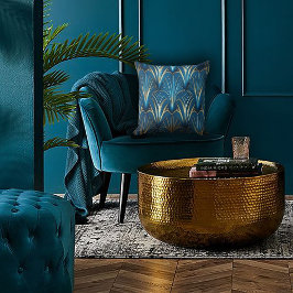Cojín Decorativo Diseño de abanico moderno azul y dorado