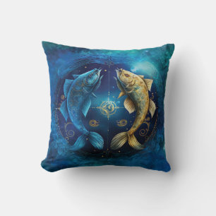 Cojín Decorativo Diseño de Acuarela del Signo Zodiacal Piscis