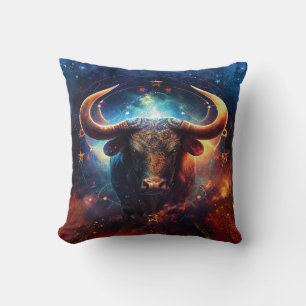 Cojín Decorativo Diseño de Acuarela del Signo Zodiacal Tauro