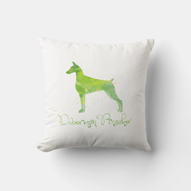 Cojín Decorativo Diseño de acuarela Doberman Pinscher (Anverso)