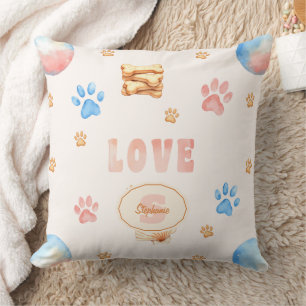 Cojín Decorativo Diseño de acuarela "LOVE" con pinturas de perros