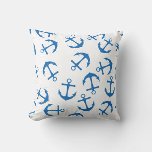 Cojín Decorativo Diseño de ancla blanca y azul