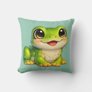 Cojín Decorativo Diseño de animal Kawaii de rana linda con ojos gra
