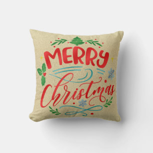 Cojín Decorativo Diseño de arpillera de Feliz Navidad