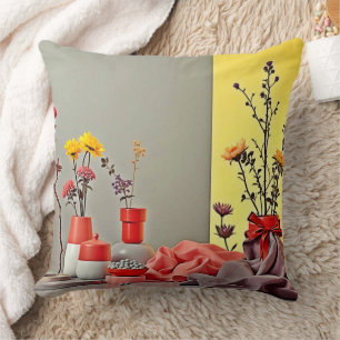 Cojín Decorativo Diseño de arreglo vibrante rojo y amarillo