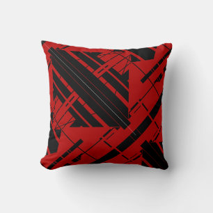 Cojín Decorativo Diseño de arte abstracto diagonal negro con rojo o