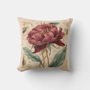 Cojín Decorativo Diseño de arte de flores de lujo, granate