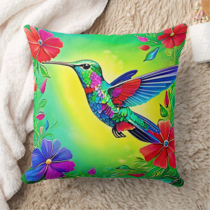 Cojín Decorativo Diseño de arte de Hummingbird Floral