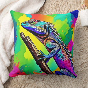 Cojín Decorativo Diseño de Arte de Lagarto Colorido